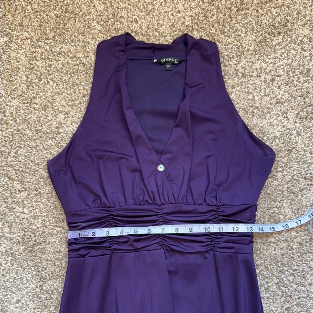 George Dress Elegant Purple Sleeveless Ruched Waist Women's Size S - Picture 9 of 10